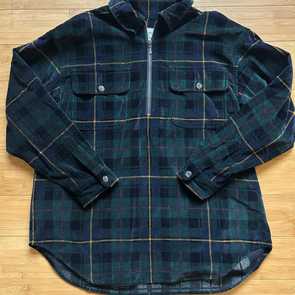Plaid Velour Half Zip Pullover Mens Fit